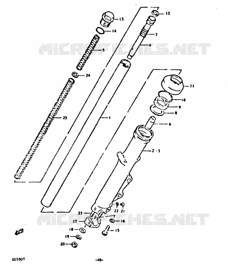 FOURCHE AVANT (SIMPLE DISQUE) Suzuki MOTO 550 GS 1980  GS550ET(T)