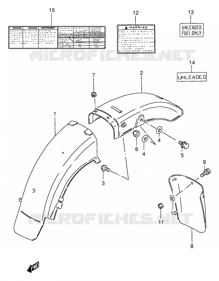 GARDE BOUE ARRIERE (MODELE T/W/X) Suzuki MOTO 250 GN 2001  GN250EK1(E2)
