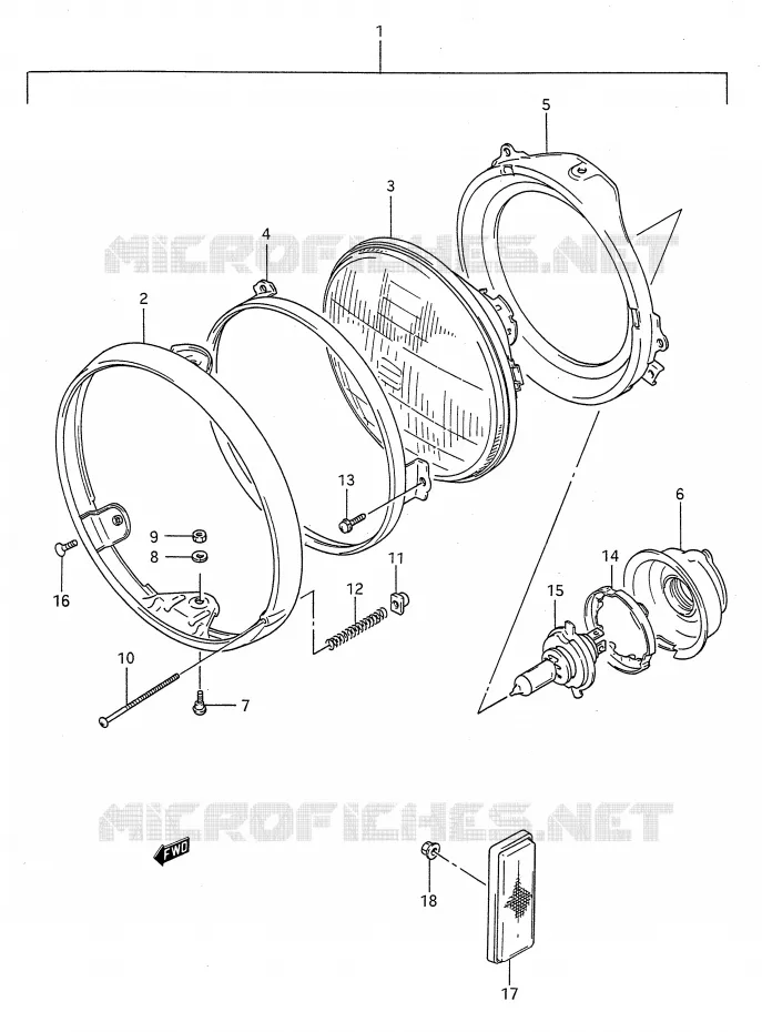 PHARE (MODELE K/L/M/N/P) Suzuki MOTO 500 GS-E 1995  GS500EUS(E28)