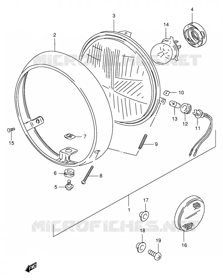 PHARE (MODELE T/W/X E22,E25,E34,E39,E54,E71) Suzuki MOTO 250 GN 2000  GN250EY(E2)