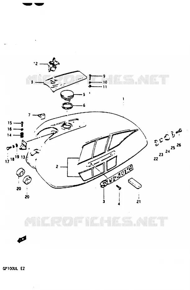 RESERVOIR D'ESSENCE (GP100UL) Suzuki MOTO 100 GP 1983  GP100D(X/D/L)