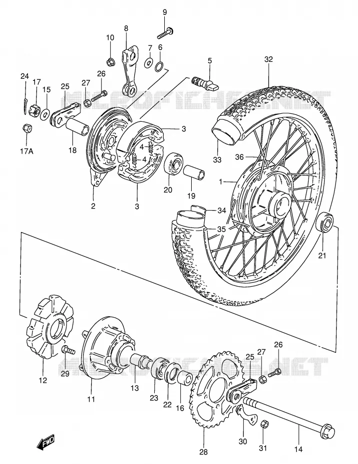 ROUE ARRIERE (GN125Z/D/K/M/R) Suzuki MOTO 125 GN 1982  GN125Z(E1)