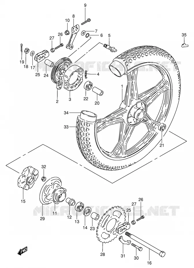 ROUE ARRIERE (GN250EM/ER) Suzuki MOTO 250 GN 1988  GN250J(E2)