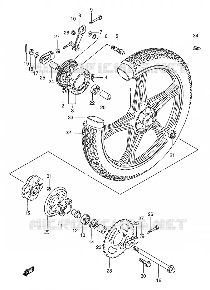 ROUE ARRIERE (GN250ET/EW/EX/EY) Suzuki MOTO 250 GN 2000  GN250EY(E2)