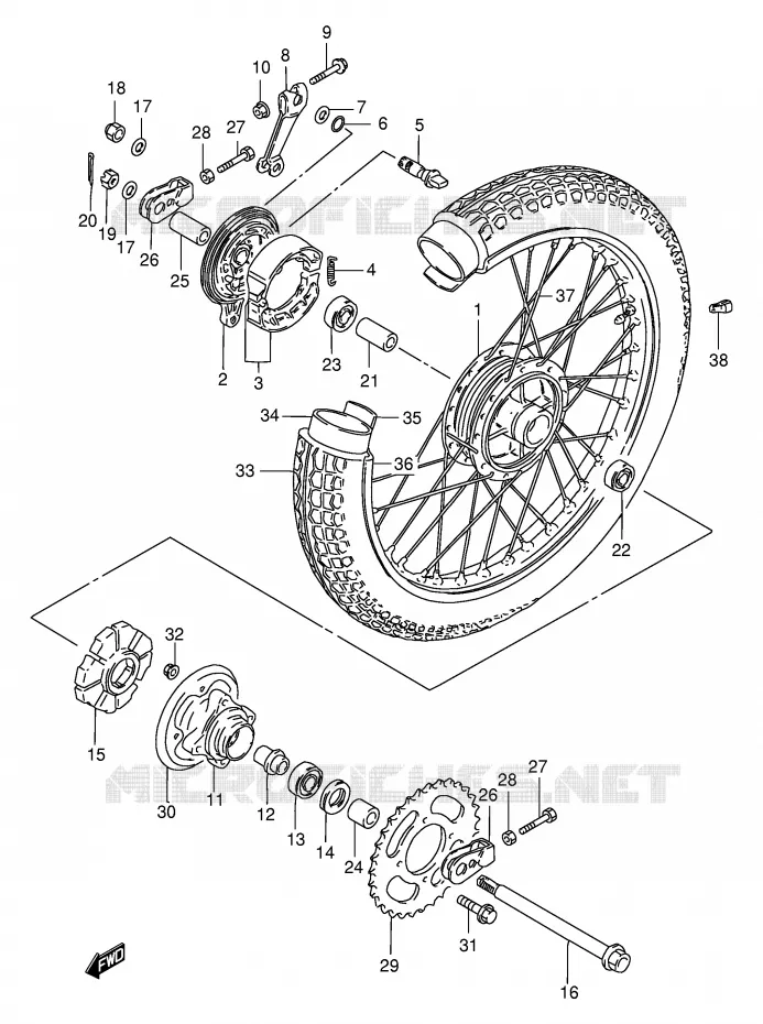 ROUE ARRIERE (GN250T/W/X/Y) Suzuki MOTO 250 GN 2000  GN250EY(E2)