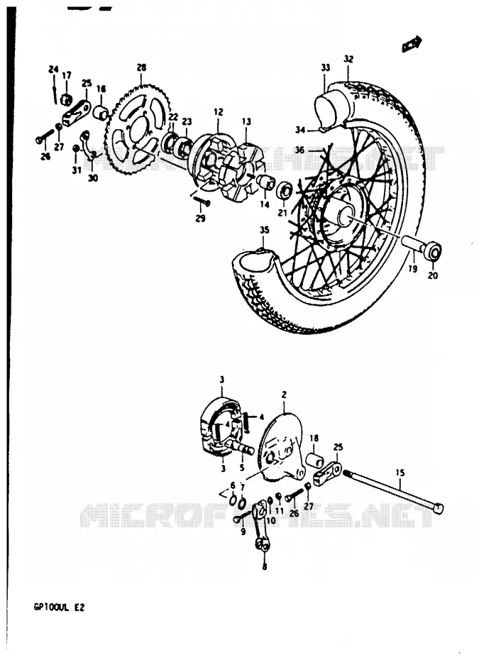 ROUE ARRIERE (GP100X/UX/D/UD/UL) Suzuki MOTO 100 GP 1999  GP100UX(X/D/L)