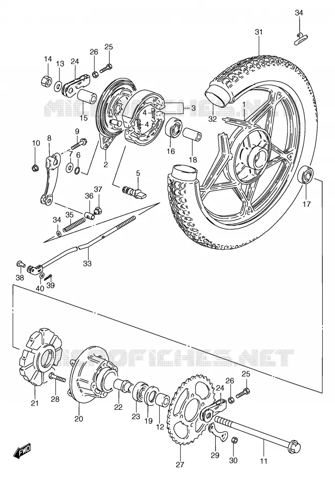 ROUE ARRIERE (GS125ESX/ESY) Suzuki MOTO 125 GS 1999  GS125UX(E71)