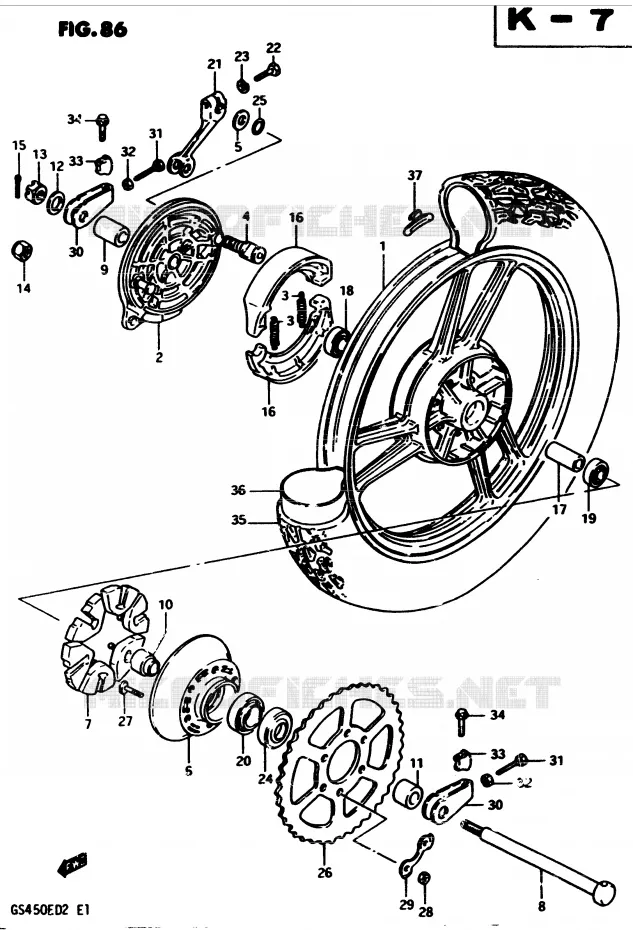 ROUE ARRIERE (MODELE D) Suzuki MOTO 450 GS 1982  GS450Z(2/Z/D)