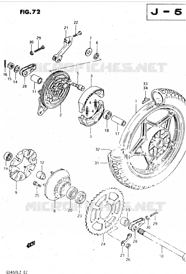 ROUE ARRIERE (MODELE T, X) Suzuki MOTO 450 GS-L 1999  GS450LX(E2)