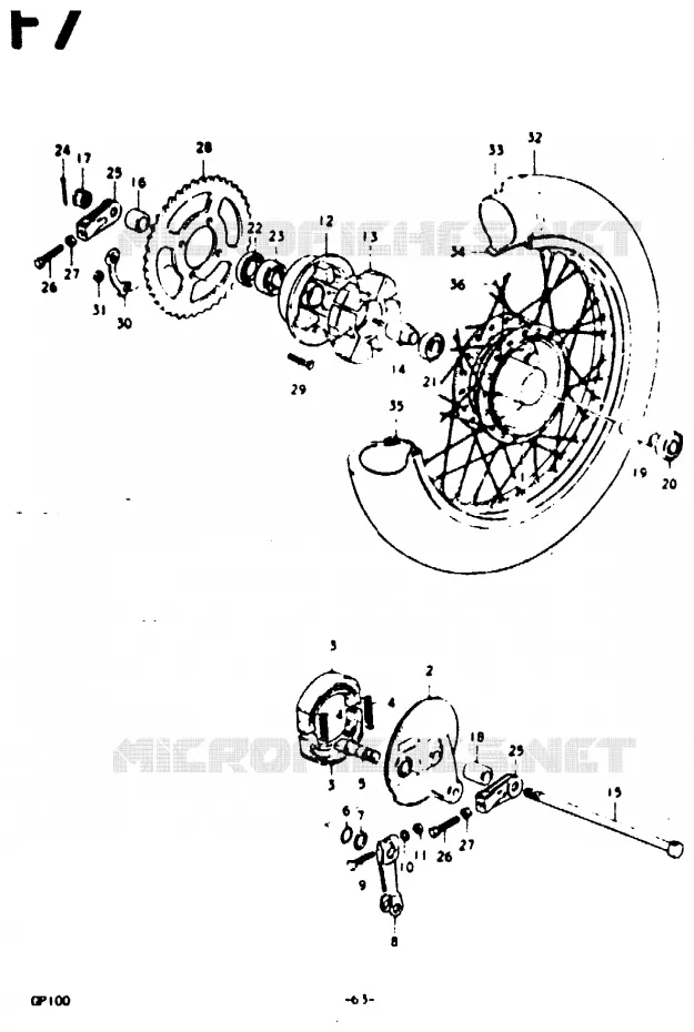 ROUE ARRIERE Suzuki MOTO 100 GP 1978  GP100C(C/N)