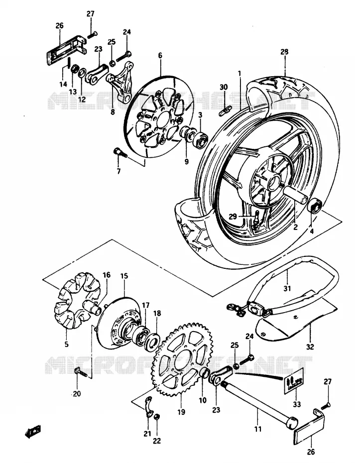 ROUE ARRIERE Suzuki MOTO 1100 GSX-E 1985  GSX1100EFF(E/F/G)