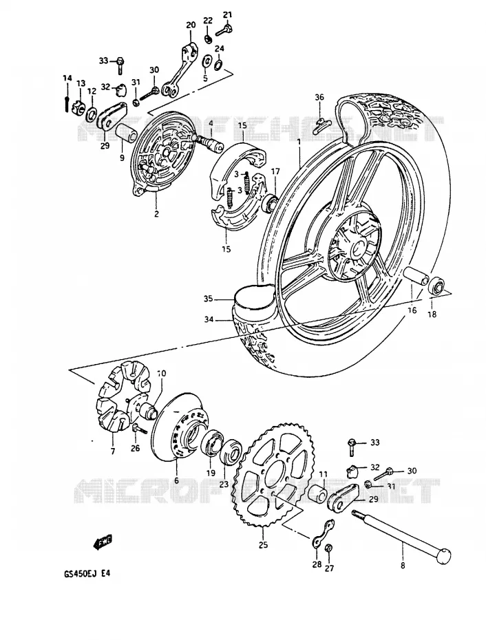 ROUE ARRIERE Suzuki MOTO 450 GS-E 1988  GS450EJ(E/F/G/H/J)