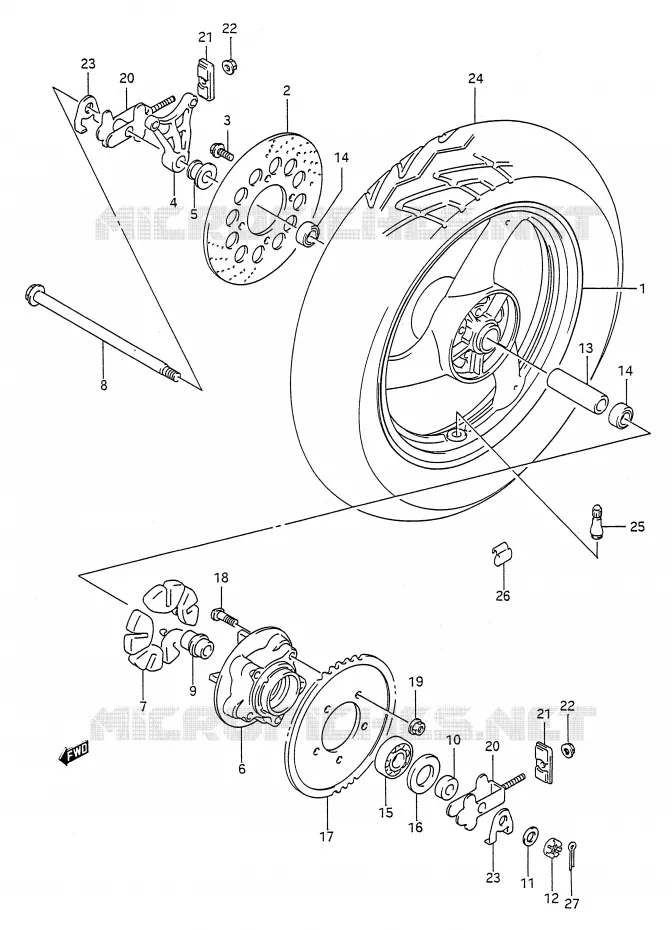 ROUE ARRIERE Suzuki MOTO 500 GS-E 1994  GS500ER(E28)