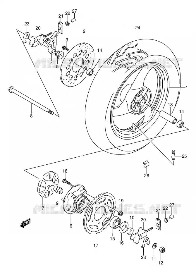 ROUE ARRIERE Suzuki MOTO 500 GS-E 1996  GS500EUT(E2)