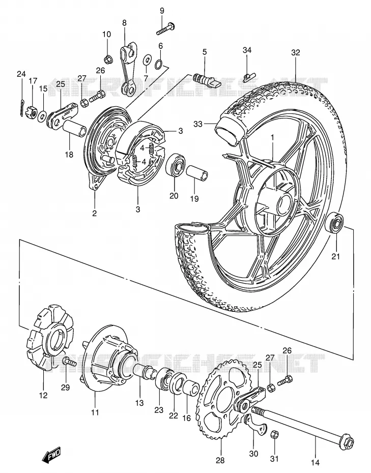 ROUE ARRIERE (VOIR NOTE) Suzuki MOTO 125 GN 1994  GN125R(E1)