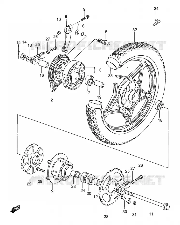 ROUE ARRIERE (VOIR NOTE) Suzuki MOTO 125 GS 1983  GS125D(E1)
