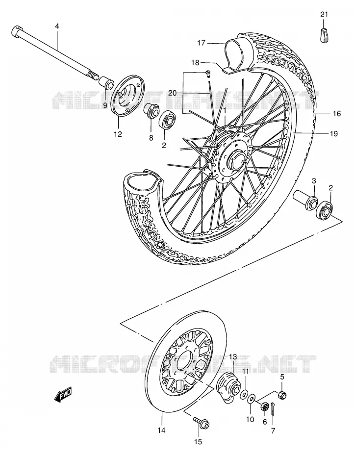 ROUE AVANT (GN250T/W/X/Y) Suzuki MOTO 250 GN 2000  GN250Y(E2)