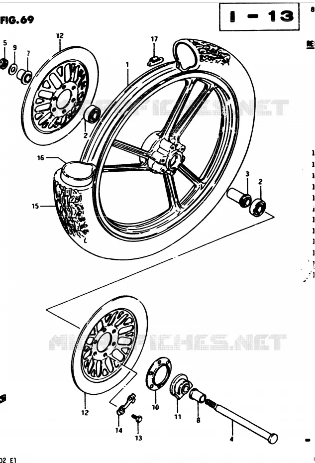 ROUE AVANT (MODELE D E34) Suzuki MOTO 450 GS 1982  GS4502(2/Z/D)