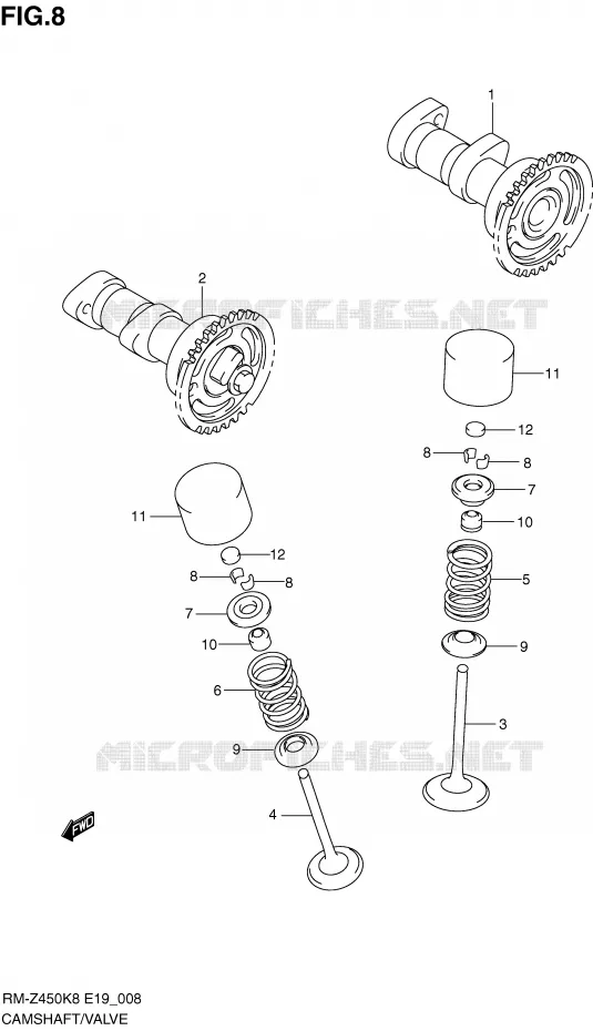 ARBRE A CAMES - SOUPAPES (RM-Z450K8/K9/L0) Suzuki MOTO 450 RM-Z 2010  RM-Z450L0(E19)