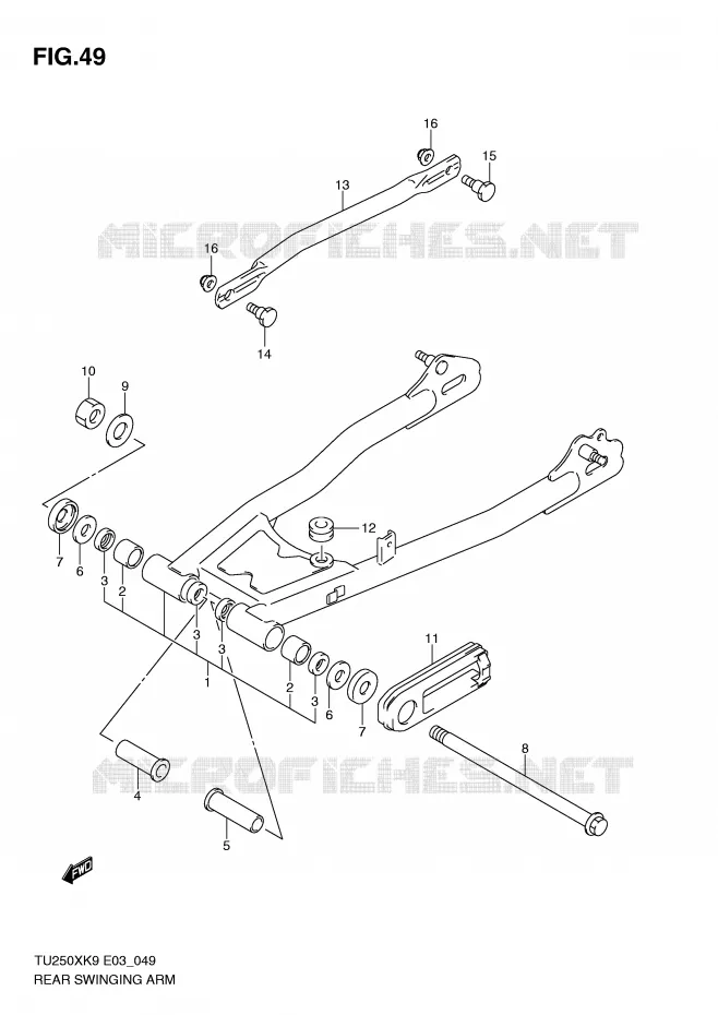 BRAS OSCILLANT ARRIERE Suzuki MOTO 250 TU 2009  TU250XK9(E3)