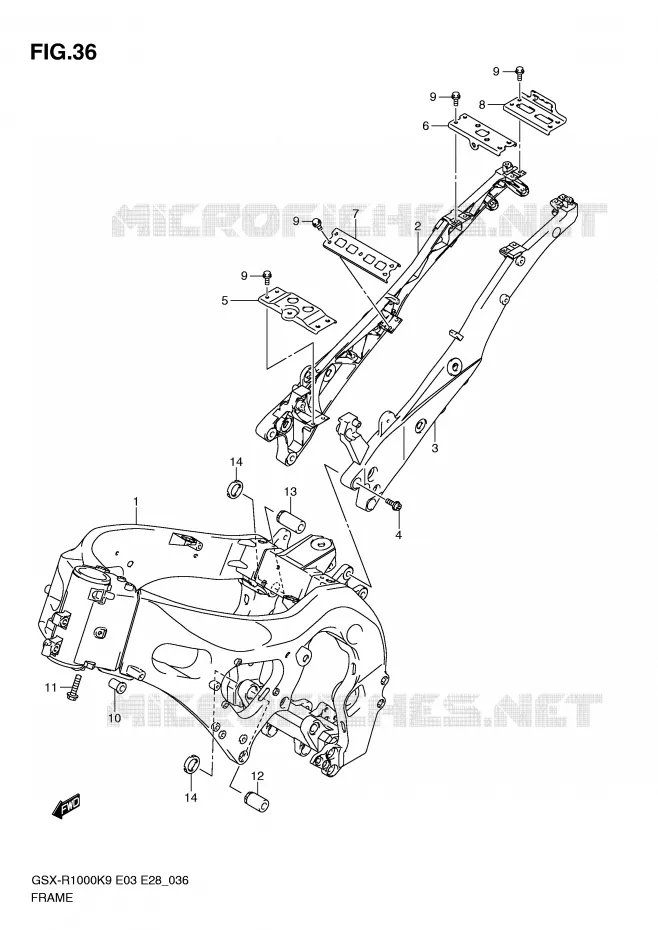 CADRE (MODEL K9) Suzuki MOTO 1000 GSX-R 2010  GSX-R1000ZL0(E3/E28)