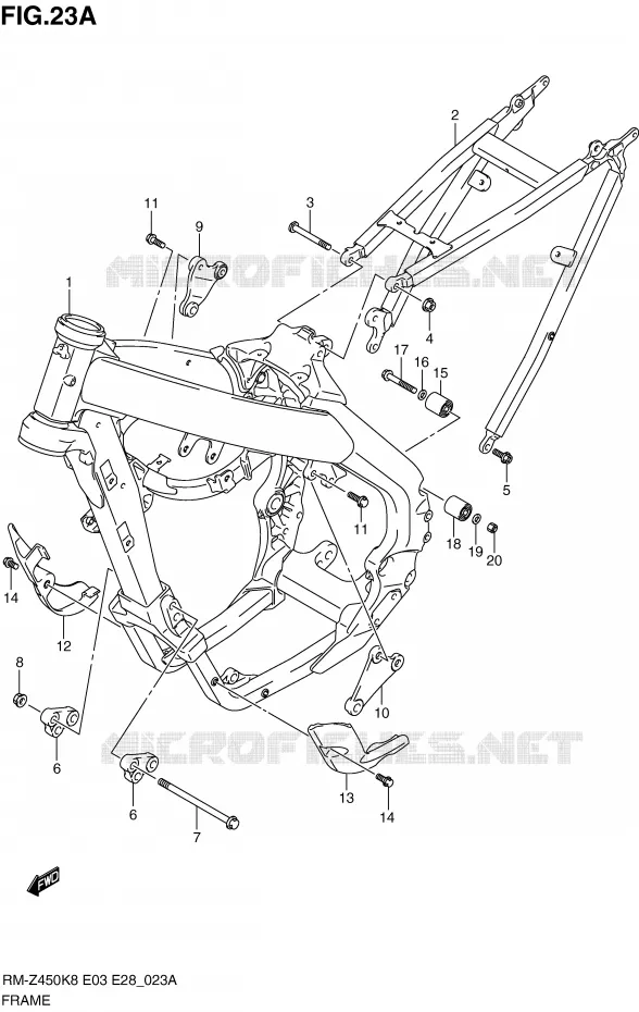 CADRE (RM-Z450L0) Suzuki MOTO 450 RM-Z 2009  RM-Z450K9(E3/E28)