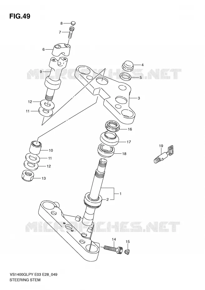 COLONNE DE DIRECTION (MODELE T/V/W/X) Suzuki MOTO 1400 INTRUDER 1998  VS1400GLPW(E3/E28)