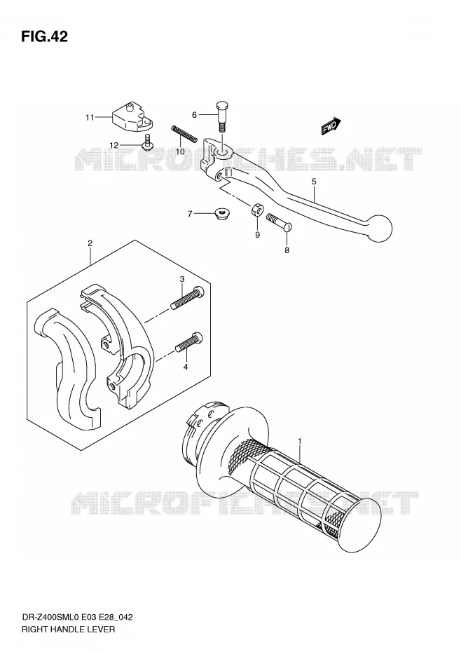 ENSEMBLE LEVIER - POIGNEE DROITE Suzuki MOTO 400 DR-Z 2010  DR-Z400SML0(E3/E28)