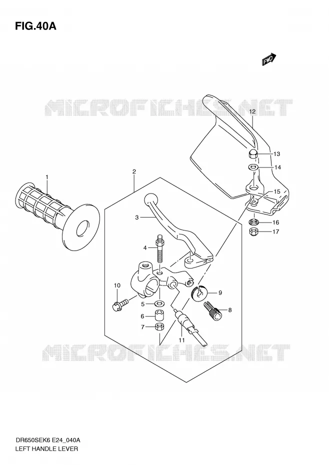 ENSEMBLE LEVIER - POIGNEE GAUCHE (MODEL L0) Suzuki MOTO 650 DR 2008  DR650SEK8(E24)