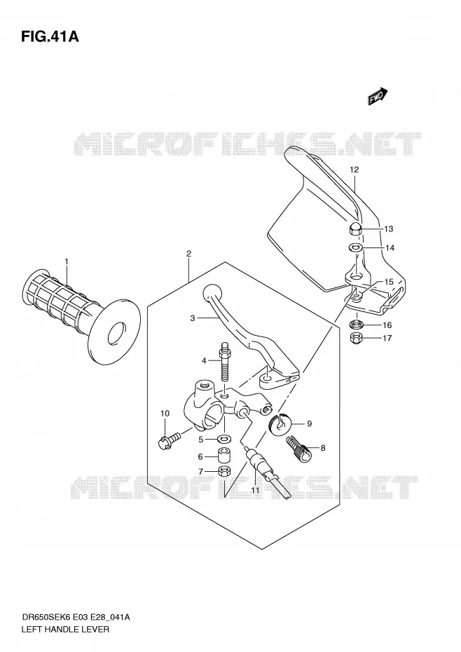ENSEMBLE LEVIER - POIGNEE GAUCHE (MODEL L0) Suzuki MOTO 650 DR 2008  DR650SEK8(E3/E28)