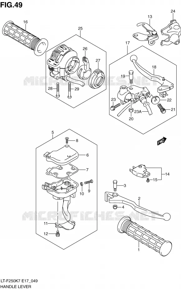 ENSEMBLE LEVIERS - POIGNEES Suzuki QUAD 250 OZARK 2010  LT-F250L0(E17)
