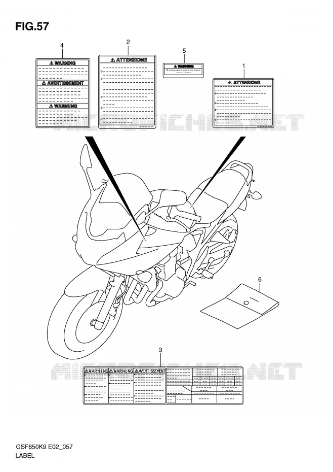 ETIQUETTE (MODEL K9) Suzuki MOTO 650 BANDIT 2010  GSF650SUL0(E2)