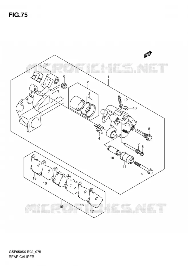ETRIER DE FREIN ARRIERE (GSF650K9/SK9/SUK9/UK9/L0/SL0/SUL0/UL0) Suzuki MOTO 650 BANDIT 2010  GSF650UL0(E2)