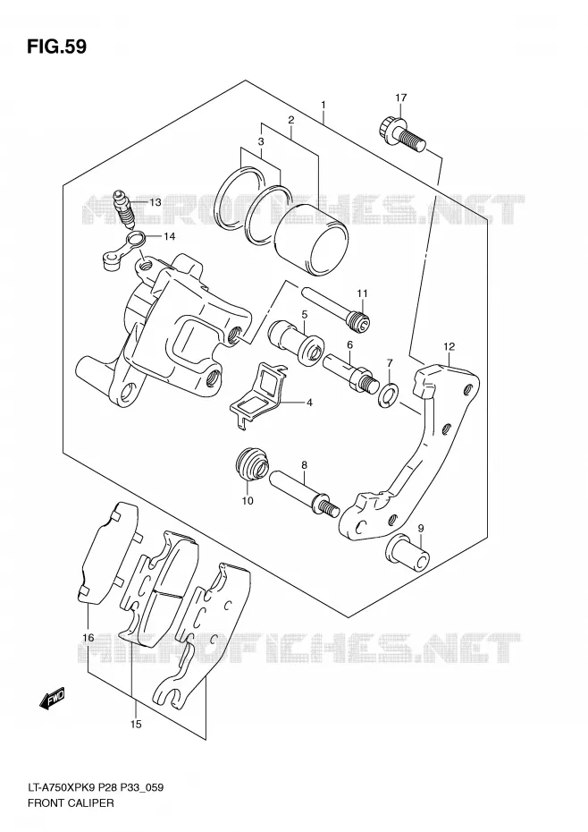 ETRIER DE FREIN AVANT Suzuki QUAD 750 KINGQUAD 2010  LT-A750XPZL0(P28/P33)