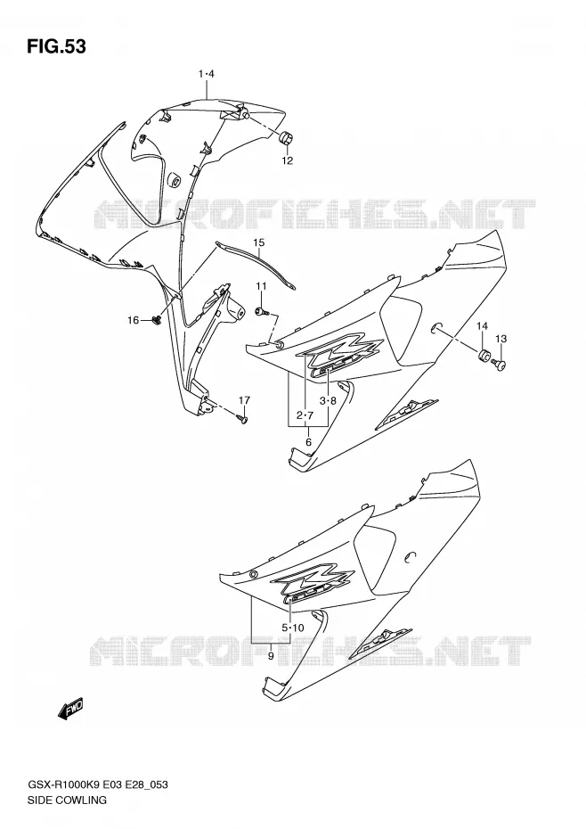 FLANCS DE CARENAGES (MODEL K9) Suzuki MOTO 1000 GSX-R 2010  GSX-R1000L0(E3/E28)