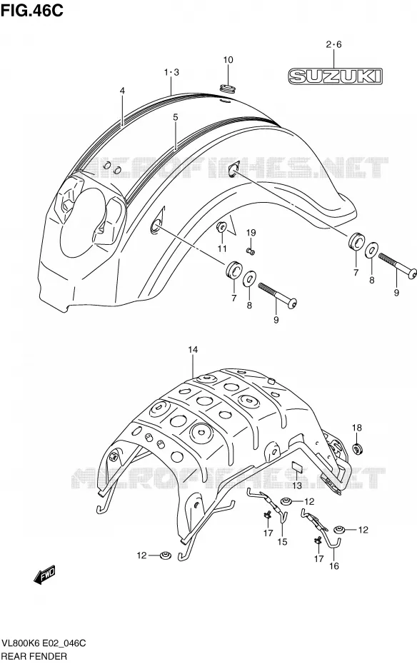 GARDE BOUE ARRIERE (MODEL L0) Suzuki MOTO 800 VOLUSIA 2007  VL800CUEK7(E2)