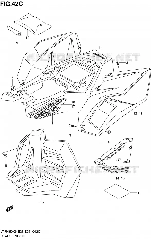GARDE BOUE ARRIERE (MODEL L0) Suzuki QUAD 450 QUADRACER 2009  LT-R450K9(E28/E33)