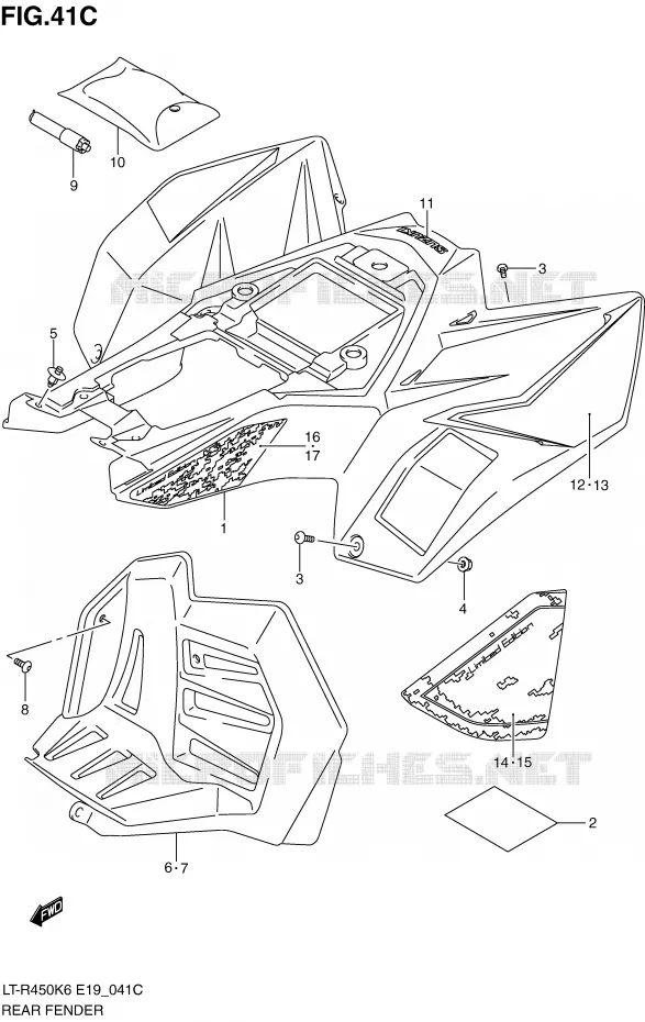 GARDE BOUE ARRIERE (MODEL L0) Suzuki QUAD 450 QUADRACER 2009  LT-R450ZK9(E19)