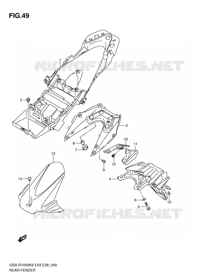 GARDE BOUE ARRIERE Suzuki MOTO 1000 GSX-R 2009  GSX-R1000K9(E3/E28)