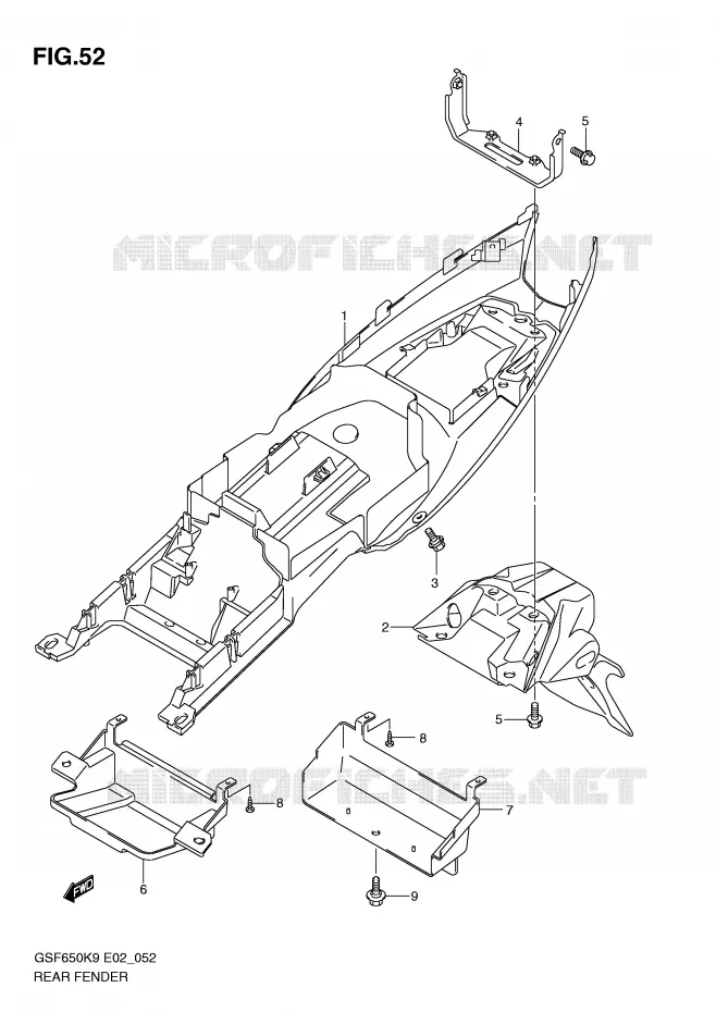 GARDE BOUE ARRIERE Suzuki MOTO 650 BANDIT 2009  GSF650SUAK9(E2)