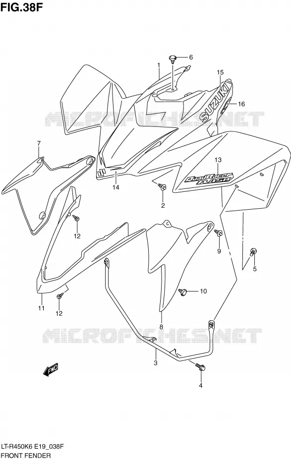 GARDE BOUE AVANT (LT-R450L0) Suzuki QUAD 450 QUADRACER 2006  LT-R450K6(E19)