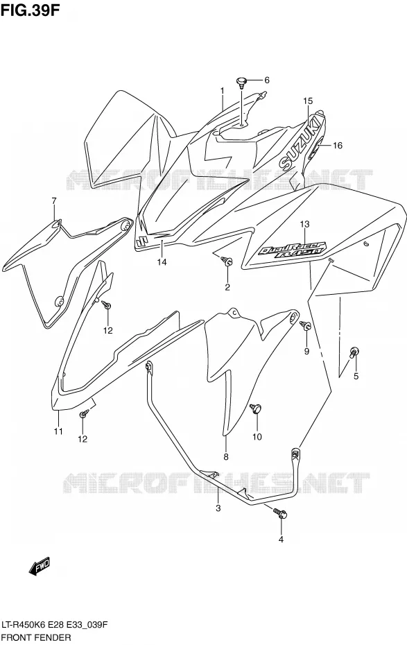GARDE BOUE AVANT (LT-R450L0) Suzuki QUAD 450 QUADRACER 2010  LT-R450L0(E28/E33)