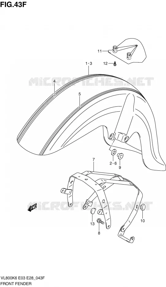 GARDE BOUE AVANT (MODEL L0) Suzuki MOTO 800 VOLUSIA 2009  VL800TK9(E3/E28)