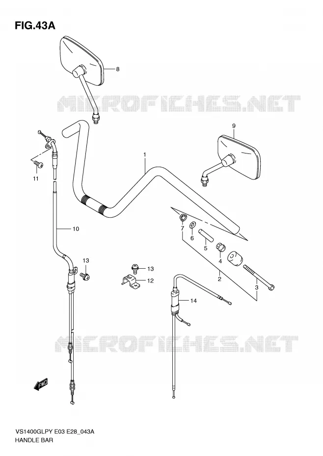 GUIDON (MODELE Y/K1/K2/K3) Suzuki MOTO 1400 INTRUDER 2003  VS1400GLPK3(E3/E28)