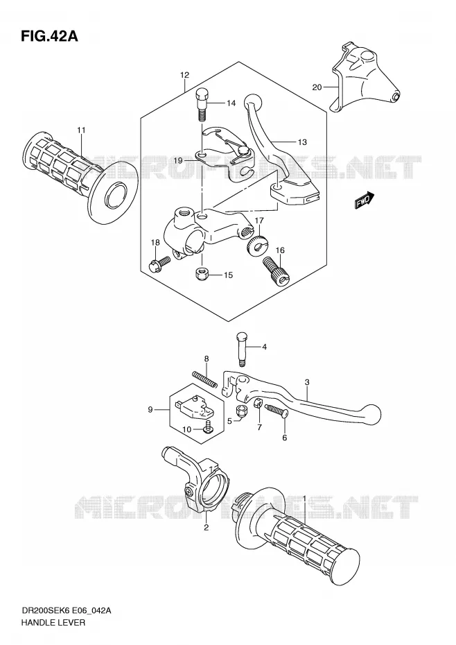 LEVIERS - POIGNEES (MODEL L0 E24) Suzuki MOTO 200 DR 2007  DR200SEK7(E6)