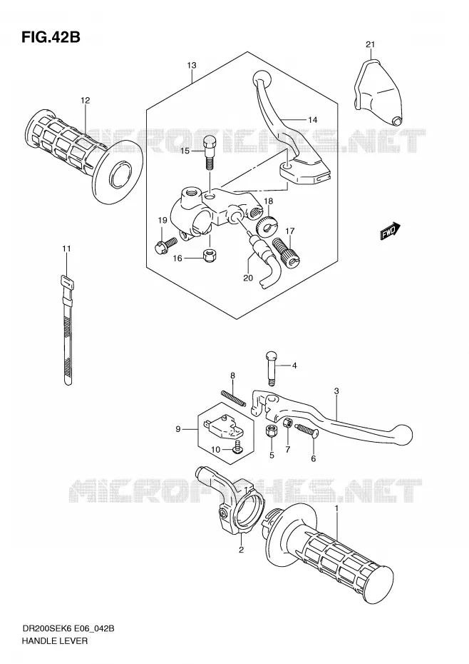 LEVIERS - POIGNEES (MODEL L0 E6) Suzuki MOTO 200 DR 2006  DR200SEK6(E6)