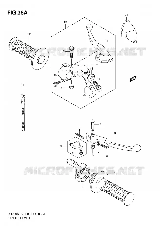 LEVIERS - POIGNEES (MODEL L0) Suzuki MOTO 200 DR 2010  DR200SEL0(E3/E28)