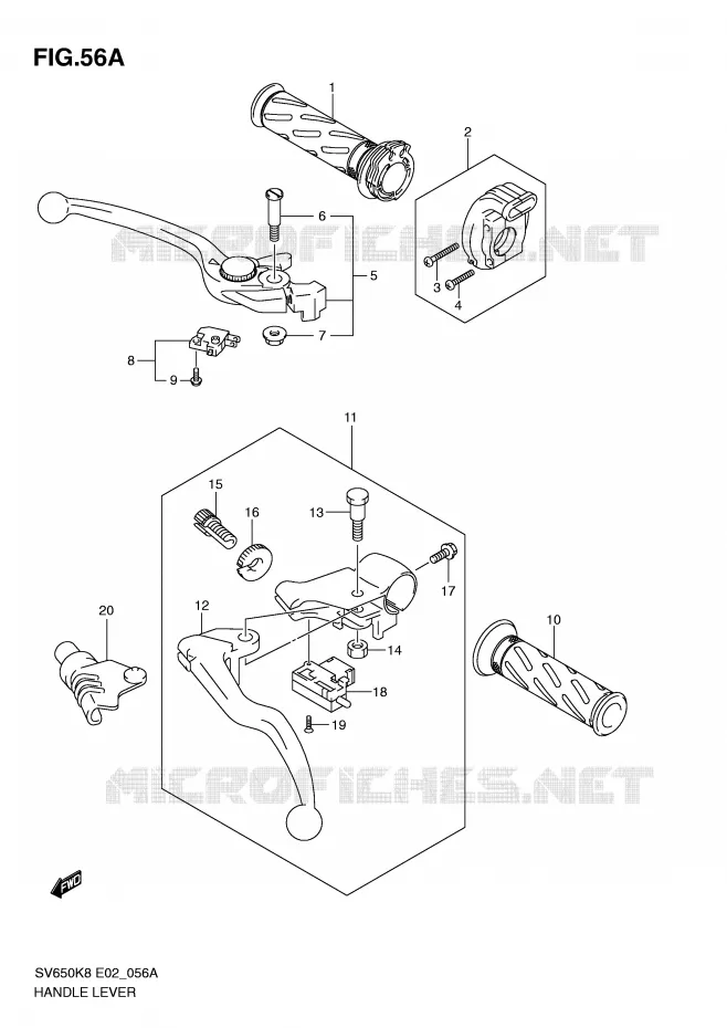 LEVIERS - POIGNEES (MODEL L0) Suzuki MOTO 650 SV 2008  SV650SUK8(E2)