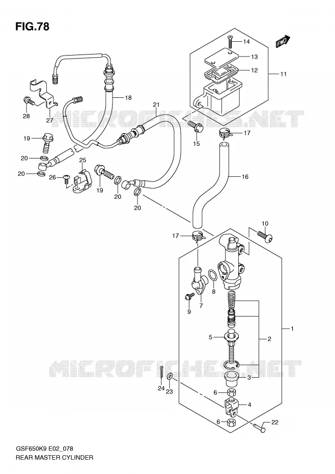 MAITRE CYLINDRE DE FREIN ARRIERE (GSF650AK9/SAK9/UAK9/SUAK9/AL0/SAL0/UAL0/SUAL0) Suzuki MOTO 650 BANDIT 2010  GSF650SUAL0(E2)