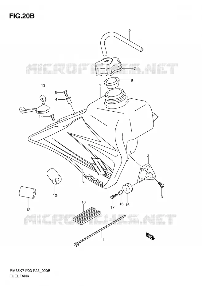 RESERVOIR D'ESSENCE (MODEL K9) Suzuki MOTO 85 RM 2010  RM85LL0(P3/P28)